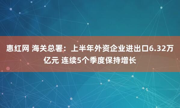 惠红网 海关总署：上半年外资企业进出口6.32万亿元 连续5个季度保持增长